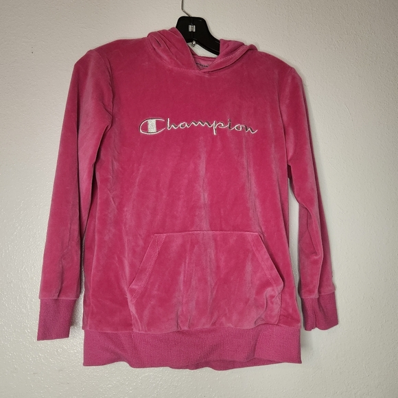 Champion Pink Velour like Pullover Hoodie Large - Picture 1 of 3